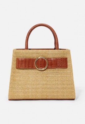 L. Raffia Circle Hardwear Satchel - Cognac Multi