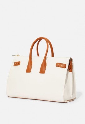 L. Easy Going Weekender Tote - White/Cognac