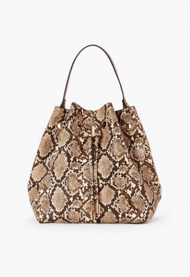 L. Drawstring Bucket Bag - Neutral Snake